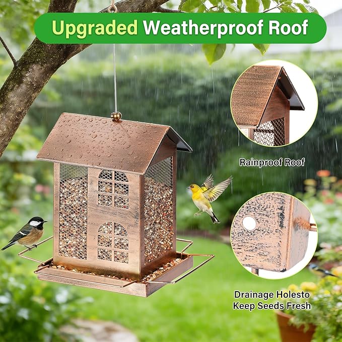 Bird Feeders for Outdoors, Heavy Duty Metal Bird Feeders for Outside Hanging, 6Lbs Large Capacity Wild Birdfeeder for Garden, Patio Watching Decor Durable Backyard Feeder