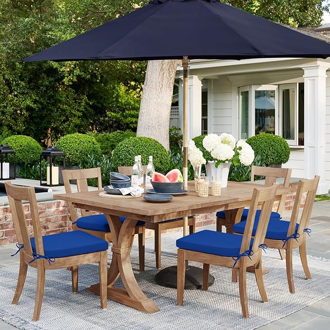 HARBOREST Outdoor Chair Cushions Set of 6, Water Resistant Patio Chair Cushions with Ties, Outdoor Seat Cushions for Patio Furniture, 17"x16"x2", Royal Blue