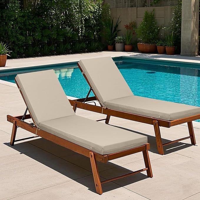 Only choice 2 PCS Set Outdoor Chaise Lounge Cushion, 75 x 24 in Lounge Chair Cushion Water Resistant Fabric for Lawn, Pool, Replacement Seat Cushion for Patio (Khaki)
