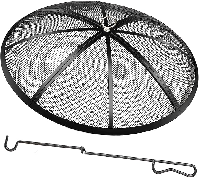 Fire Pit Spark Screen, 30 Inch Diameter Fire Pit Screen with Handle & Poker,Heavy Duty Metal Mesh Fire Pit Screen,Fire Pit Lid for Outdoor/Beach/RV Camping/Backyard