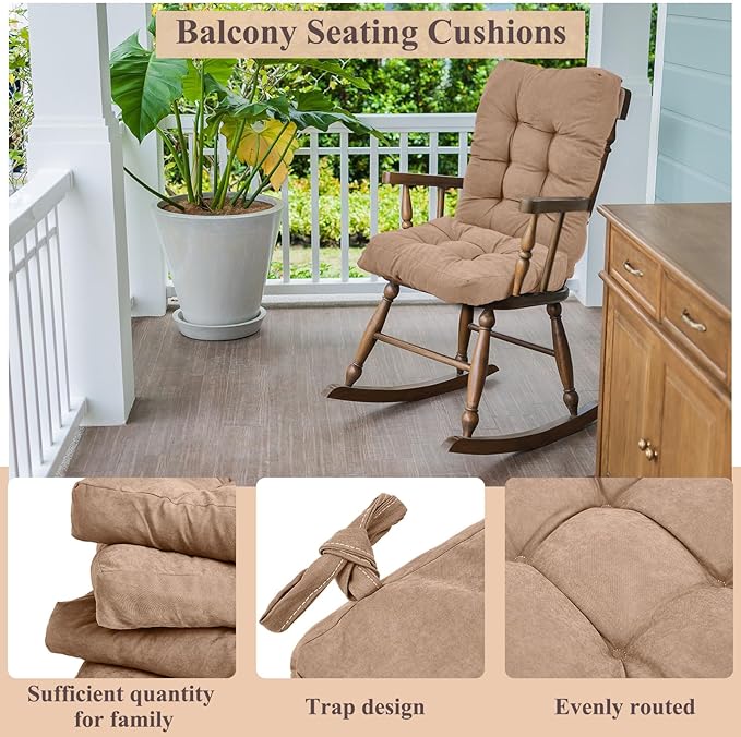 Juexica 4 Sets Outdoor Patio Chair Cushions Seat High Back Tufted Pillow Replacement Rocking Chair Cushions Pads for Patio Summer Seasonal Indoor Home Office(Beige Apricot)