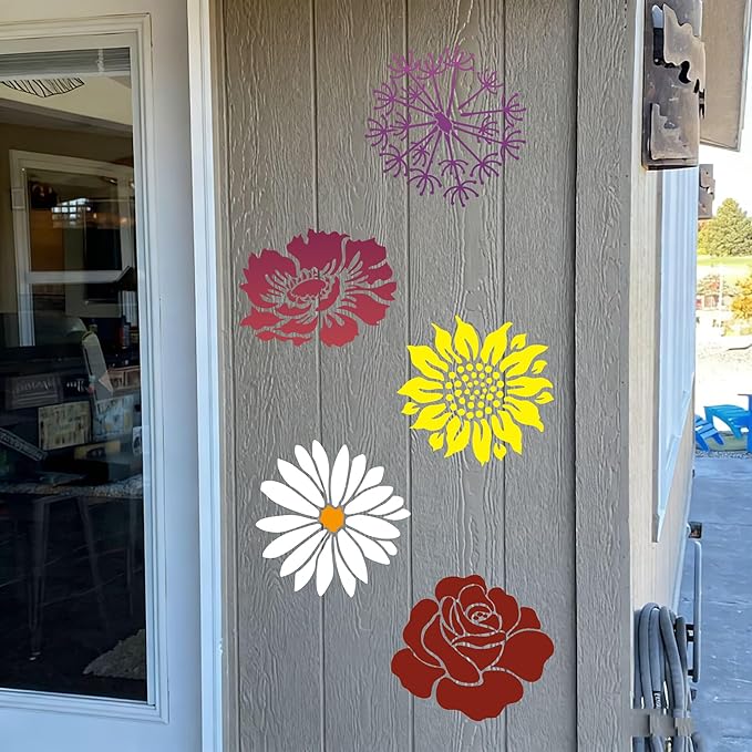 Large Flower Stencils for Walls 14inch Fence Stencil for Outdoors Floral Stencils Reusable Rose Hibiscus Daisy Sunflower Stencil for Wood Wall Furniture Fabrics DIY Decor