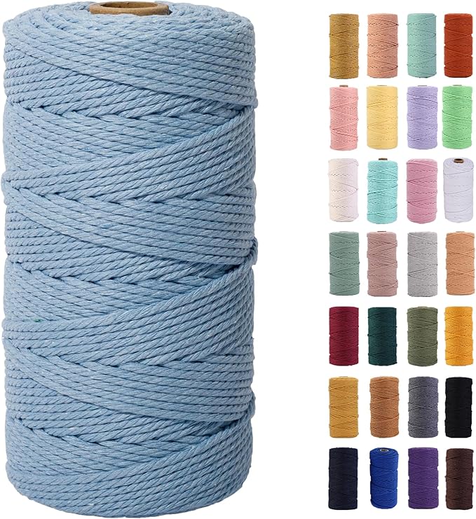 MAOQIAN Baby Blue Macrame Cord 3mm x 109Yards,Colored Cotton Rope Colorful Cotton Cord Soft Craft Cord Twine for Wall Hanging Plant Hangers Crafts Decorative Projects