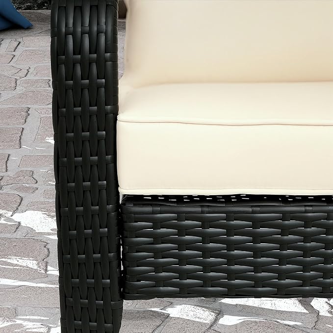 Outsunny Patio Wicker Adirondack Chair, Outdoor All-Weather Rattan Fire Pit Chair with Soft Cushions, Tall Curved Backrest and Comfortable Armrests for Deck or Garden, Deep Brown/Cream White