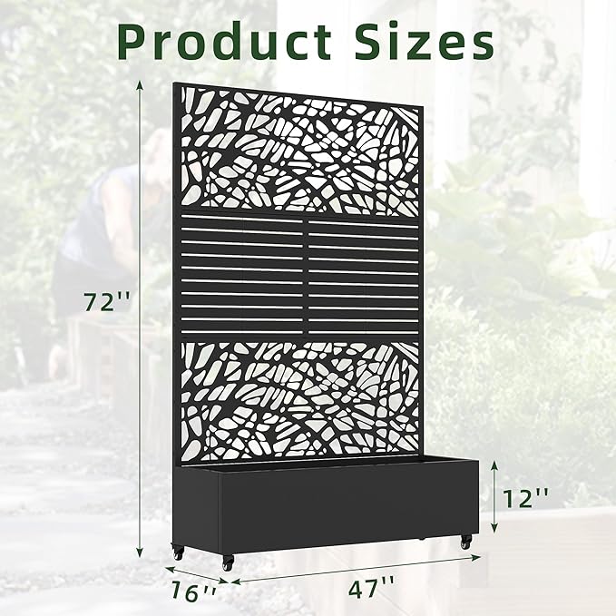 Casaphoria Metal Raised Garden Bed with Trellis and Wheels, 72"x47"x16" Arched Planter Box for Climbing Plants, Vegetables & Vines, Features Drainage Holes and Privacy Screen (Black-Net&Louvered)