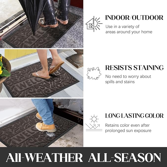 Yimobra Large Welcome Mat 47x24, Waterproof Non-Slip Outdoor Mats for Front Door Outside Entrance, Low-Profile Entryway Mat Indoor for Garage Patio, Brown