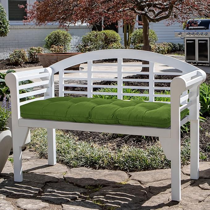 Tufted Bench Cushions for Outdoor Furniture, 44" x 19" Porch Swing Cushions Filled with Foam, Overstuffed Patio Cushions for Bench Loveseat with 2-3 Seats,Thick and Water Resistant, Grass Green