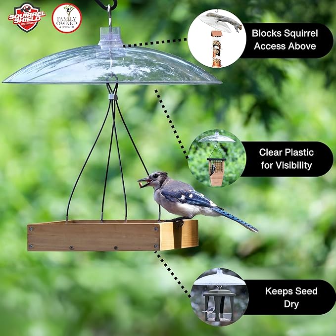 Squirrel Shield 16 inch Plastic Squirrel Baffle - Protects Hanging and Pole Mounted Feeders, Clear