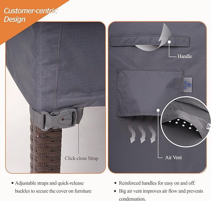 WJ-X3 Patio Chair Covers, Outdoor furniture Cover, Heavy Duty, Waterproof Patio Chair Covers, 43W x 42D x 42H, Gray, 1-Pack