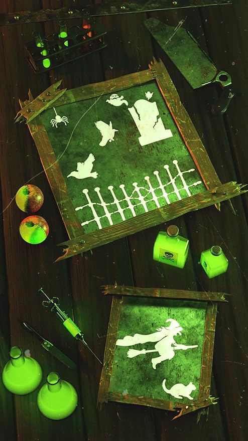 YKW Halloween Stencils 6 Pack Large, 9.6x7 9.6x5 Inch Reusable Spooky Templates for Painting Wood Signs Fabric Trick Treat Decorations