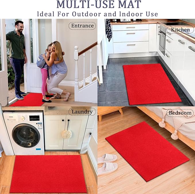 AAZZKANG Red Door Mat Set of 2 Non Slip Durable Multi-Purpose Outdoor Indoor Mats Large 36"x24" Ultra Absorb Mud Easy to Clean Entry Doormat for Inside,Outside,Patio,High Traffic Areas