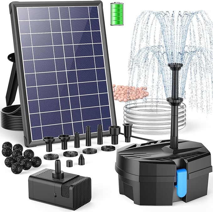 POPOSOAP 8W Solar Pond Filter Built-in 3600mAh Battery Backup, Solar Pond Filter with Water Pump, Solar Water Fountain Pump for Ponds Fish Tank Bird Bath Waterfall Garden DIY Water Feature P3081D