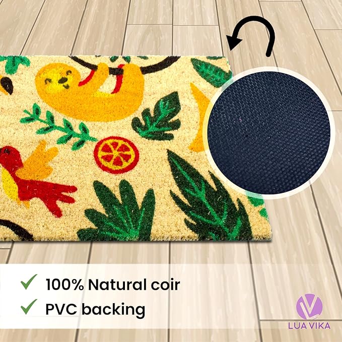 Coir Door Mat for Outside Entrance, Welcome Indoor Outdoor Doormat, Funny Front Door Mats 16"x27.5" (Jungle)