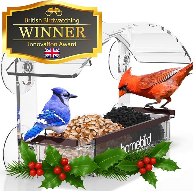 Window Bird Feeder with Strong Suction Cups - (Upgraded 2026 Model) Clear Acrylic Feeder Window for Cats Bird House Gift