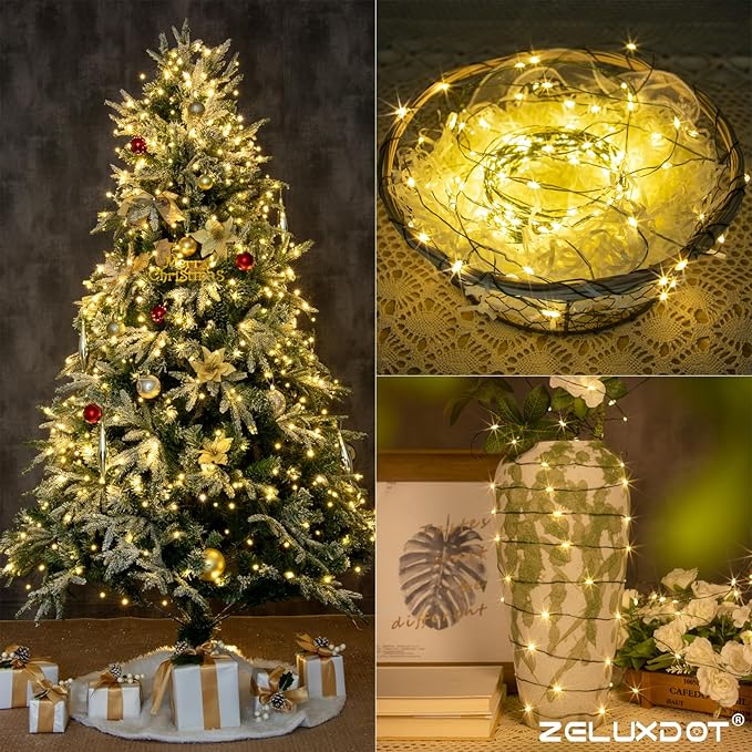 Fairy Lights Plug in,200FT 600LEDs Waterproof Led String Lights,8 Modes Remote Twinkle Light for Outdoor Indoor Christmas Wedding Birthday Garden Party Decorations,Green Wire,Warm White