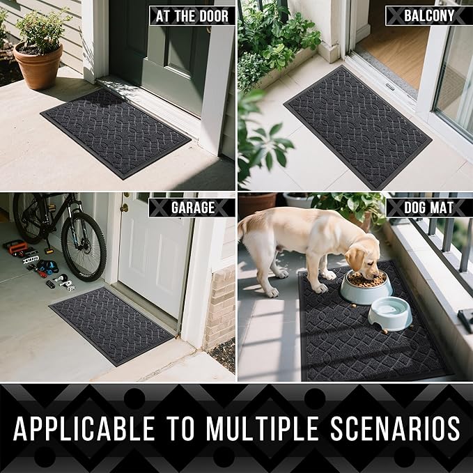 Yimobra Outdoor Mats for Front Door 29.5x17, All-Season Waterproof Doormat Outdoor Entrance, Heavy Duty Non-Slip Outside Door Mat for Garage Patio Proch Entryway Indoor, Black Grey