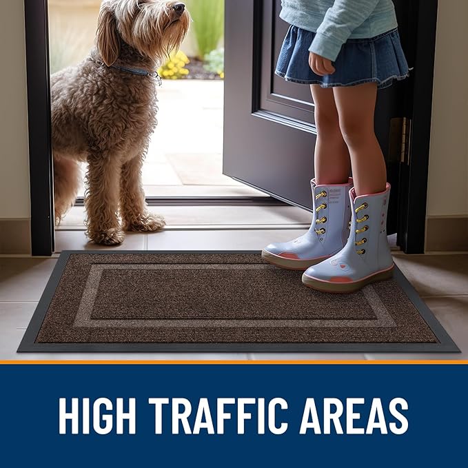 OLANLY Front Door Mat Indoor Outdoor Entrance, Waterproof All-Season, All-Weather Doormat, Sturdy Natural Rubber, Fade Resistant, Low Profile, Easy Clean Patio Porch Entryway Mat, 47x30, Dark Brown