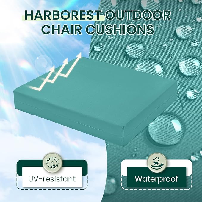 HARBOREST Outdoor Chair Cushions Set of 4, Water Resistant Patio Chair Cushions with Ties, Square Corner Outdoor Seat Cushions for Patio Furniture, 18.5"x16"x3", Teal