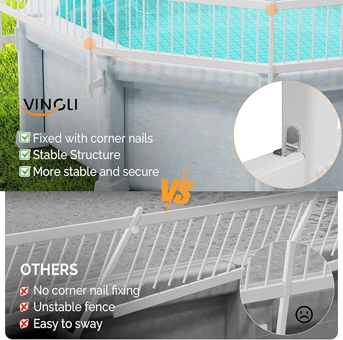 VINGLI Above Ground Pool Safety Fence,Swimming Pool Fences, Pool Fencing,White (Kit C-2 Sections)