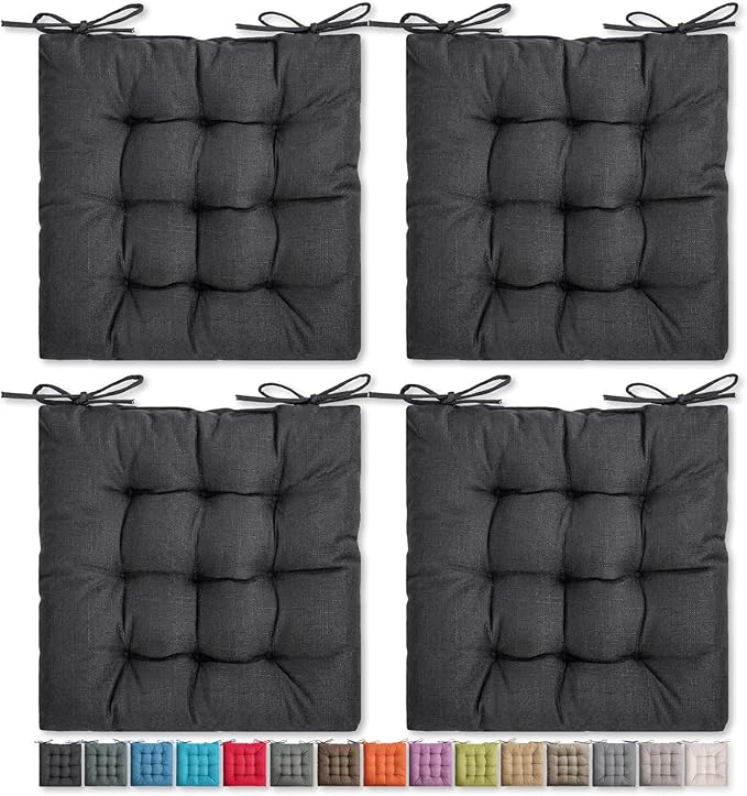 SQUARE MOON 4 Pack Chair Cushions, Seat Cushions, Chair Pads, Chair Mat for Indoor, Outdoor Dining Chair, Kitchen Chairs, Dining Room Chairs (16" × 16" × 4 Pack, Black)