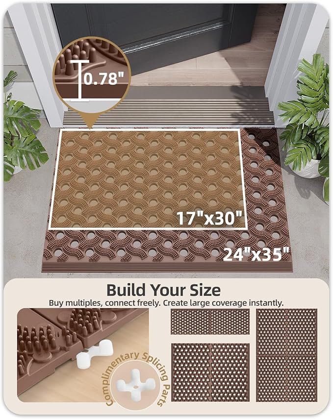 Color&Geometry Super Heavyweight TPE Stormproof Welcome Mat Outdoor, Eco-Friendly Materials Odor-Free Door Mat with Connectors & Non-Slip, All Weather Outside Entrance Barefoot Friendly, 24"x36" Brown