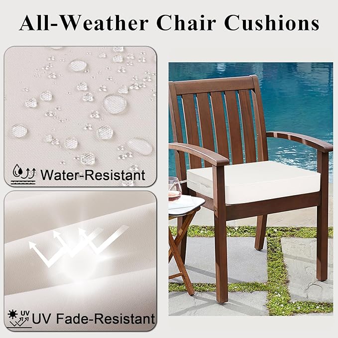 Outdoor Chair Cushions Set of 2 for Patio Furniture 18.5x16x3 Inch Waterproof Patio Chair Cushion 3 Year Color Fastness Rectangle Elastic Foam Garden Couch Pads with Ties and Handle,Beige