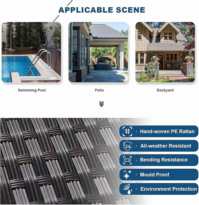 Kullavik 13 Pieces Outdoor Patio Furniture Set with 43" 55000BTU Gas Propane Fire Pit Table PE Wicker Rattan Sectional Sofa Patio Conversation Sets,Navy Blue