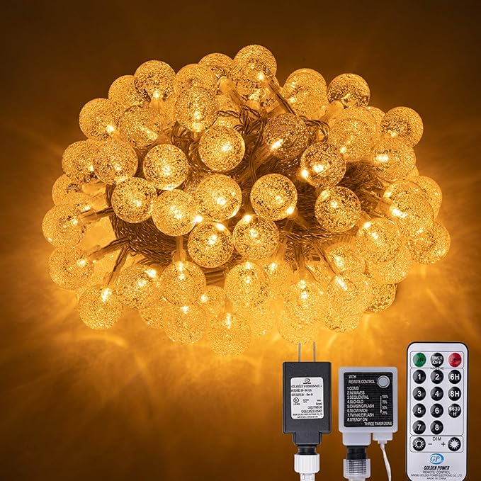 AWQ 100 LED 49 FT Globe Ball String Lights Crystal Bubble Ball Fairy String Lights Plug in with Remote 8 Modes Extendable for Indoor Outdoor Wedding Christmas Tree Garden Decor (Warm White)