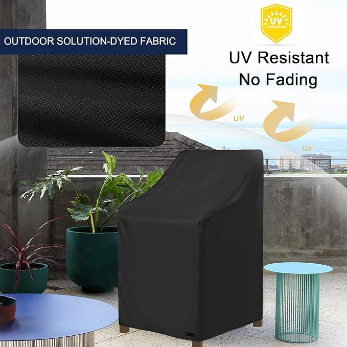 NettyPro Stackable Patio Chair Covers Waterproof Outdoor Patio Furniture Stacking Chair Cover, Fits for 4-6 Stack Dining High Back Chairs, 26"W x 35"D x 45"H, Black
