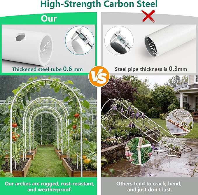 Thickened Rustproof Garden Arch Metal Trellis for Climbing Plants Outdoor, Wedding Arch Garden Arbor Frame Archway 4.9 x8.1 or 5.5 x7.9Ft Flower Arches for Bridal Party Decoration (White)