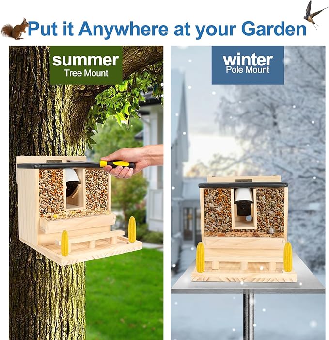 Squirrel Feeder with Camera Solar Powered：2.5K HD Wireless samrt Squirrel Picnic Table Feeders with Camera for Outside Funny Squrrill Nuts Bar,Wooden Chipmunk Box House for Peanuts Corn