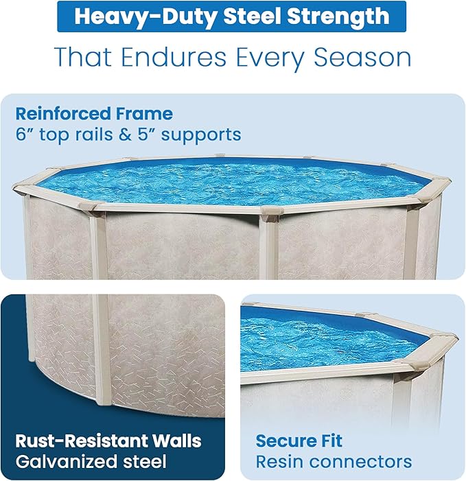 Aquarian Above Ground Pool Kit w/ Sand Filter & Pump, Phoenix Steel-Frame, 18', Gray - Large Heavy-Duty Outdoor Family Swimming Pool for Backyard, Patio, and Yard