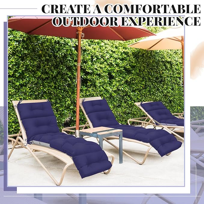 Kigley 2 Pcs Chaise Lounge Cushions 75 x 22 x 5 Inches Soft Lounge Chair Cushion Spring/Summer Seasonal Replacement for Outdoor Indoor Home Office (Navy Blue)