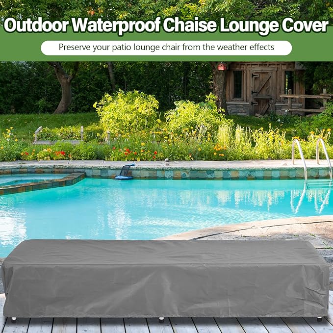 2 Pcs Patio Chaise Lounge Cover Waterproof Outdoor Lounge Chair Cover 30 D x 83 W x 12 H UV Resistant with Handle Strap for Furniture Protection (Gray)