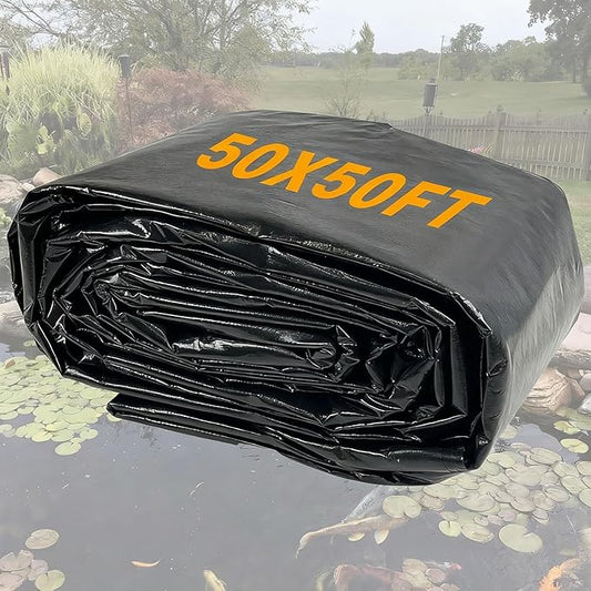 yeezoo 50X50FT Reinforced Large PE Pond Liner, KOI Pond Liners for Outdoor Ponds, Enhanced 5-Layer Structure Pond Liner for Fish, Duck, Garden Raised Bed and Waterscape Pond(0.82oz/sq ft Thickness)