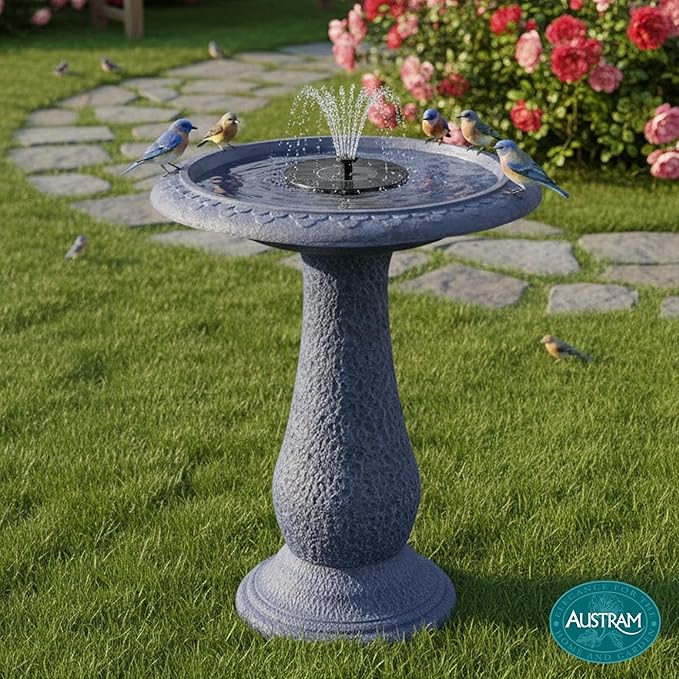 Pedestal Birdbath with Solar Fountain, Resin Stone Composite Outdoor Garden Decor, Standing Bird Bath for Outside Patio Yard, 23-Inch Tall, Garden Fountain, Resin Bird Baths, Hummingbird Bowl