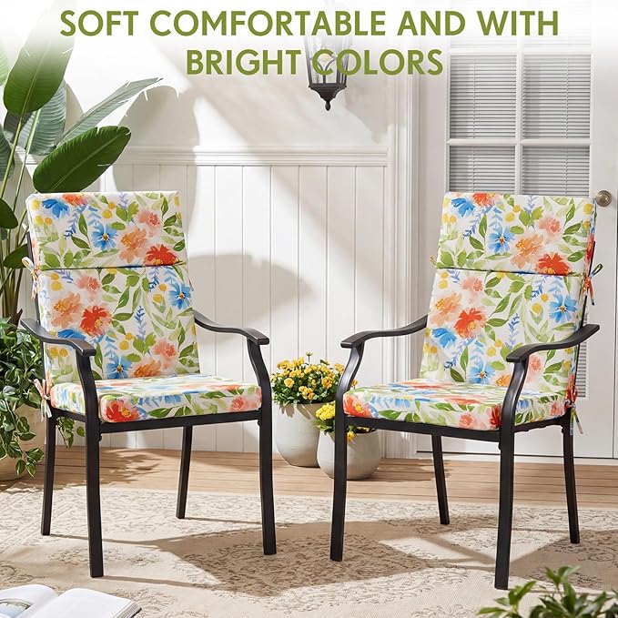 4 Pack Outdoor High Back Chair Cushion, 44 x 20 inches Patio Chair Cushions Waterproof Rocking Cushions Indoor Furniture Seat Pad, Weather Resistant (Floral,Pastel)