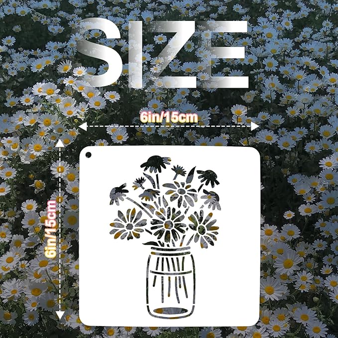 25 PCS Daisy Stencils for Painting, Stencils for Crafts Reusable 6 x 6 Inch Floral Quote Templates for Wood Signs Journals Cards and Cheerful Decor