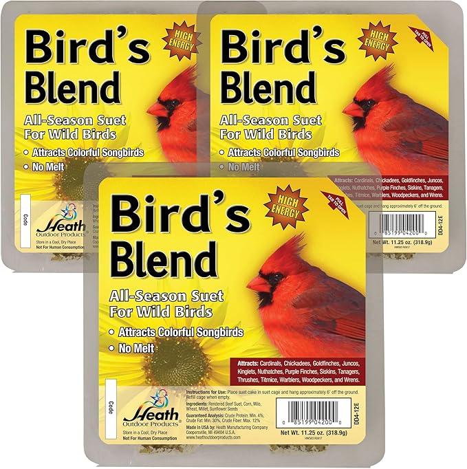 Heath Outdoor Products Bird S Blend Suet Cakes Sample Pack, Contains 3 Suet Cakes, Try It, Your Birds Will Love it, for Woodpeckers, Cardinals, Siskins, Sparrows, Finchs & Many More Wild Bird Species
