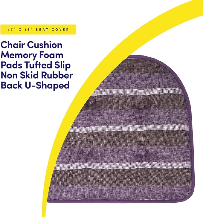 Sweet Home Collection Chair Cushion Memory Foam Pads Tufted Slip Non Skid Rubber Back U-Shaped 17" x 16" Seat Cover, 12 Count (Pack of 1), Bradford Purple