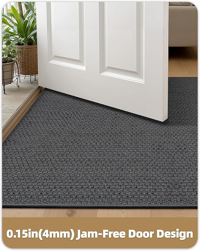 Color&Geometry Ultra-Thin Indoor Door Mat, 26"x47" Low-Profile Non-Slip Entryway Rug with Modern Geometric Texture, Washable Doormat for Indoor Entrance, Front Door, Grey (Rolled-up NO Creases)