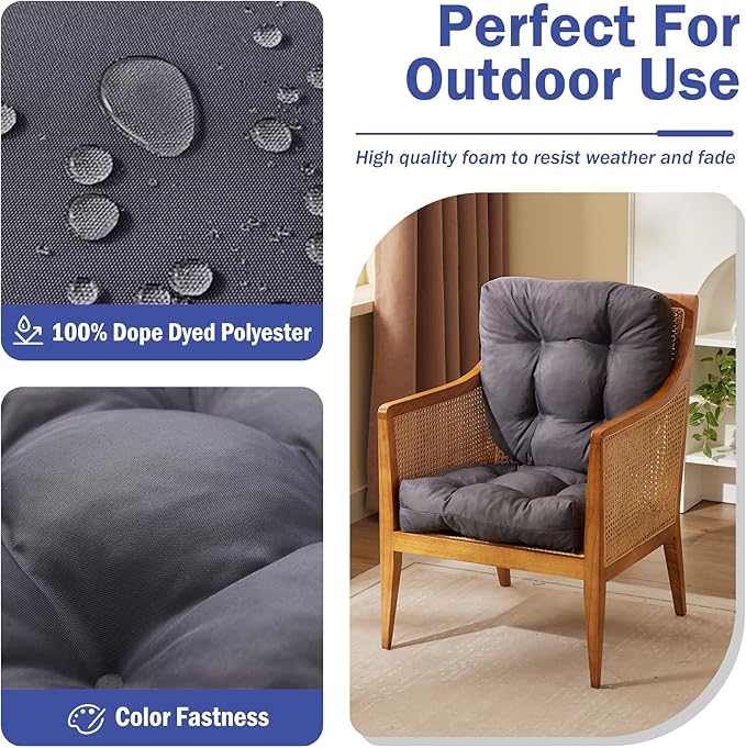 Outdoor Chair Cushions Set of 2, Patio Chair Cushions with Ties, 17x17+4” Tufted Outdoor Seat Cushions, Waterproof Patio Furniture Cushions, Outdoor Dining Chair Pads, Dark Grey (Pack of 2)