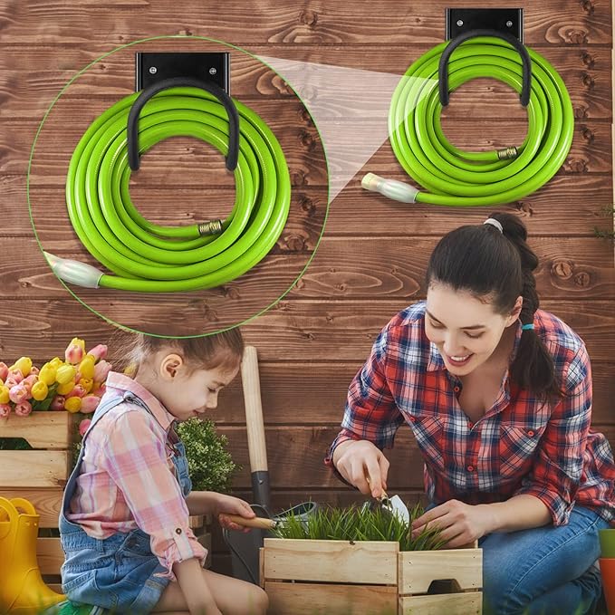 Garden Metal Hose Holder - Hose Hanger Wall Mount Heavy Duty Water Hose Holder Holds Up to 100-125Ft for Outside Garden Hose, Expandable Hose, Hose Reel, Water Hose, Flexable Hose(Round)
