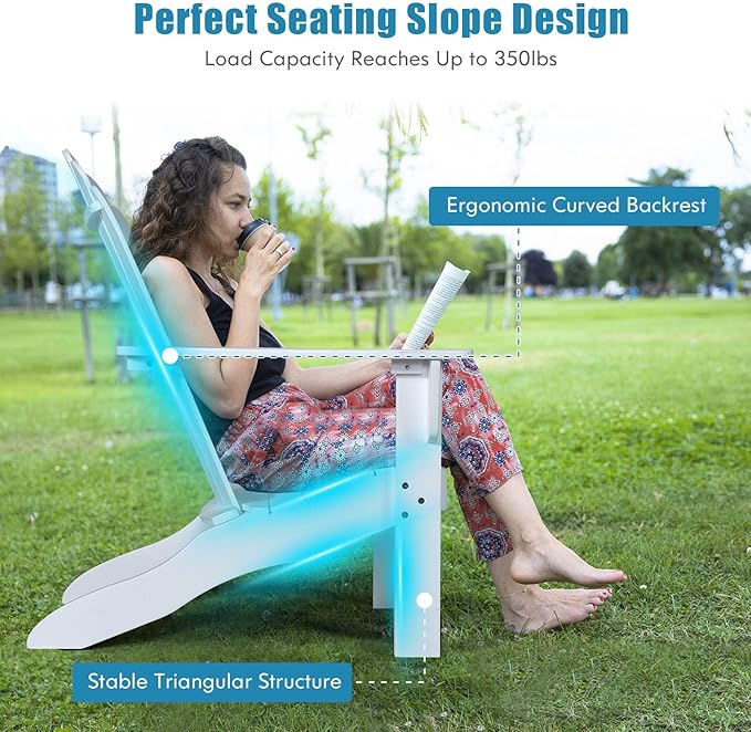 Tangkula Adirondack Chair, Acacia Wood Adirondack Lounger Chair, Outdoor Armchairs with Slatted Seating, Weather Resistant