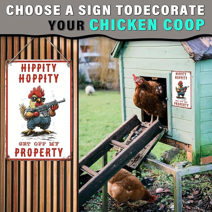 PEACHGARDEN Rooster Decor No Trespassing Metal Tin Sign Chicken Coop Accessories Farmhouse Wall Art for Home Vintage Warning Plaque for Garden Coop and Kitchen 8X12inch