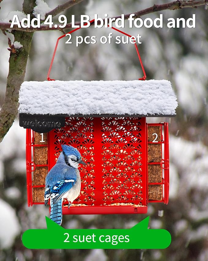 Suet Bird Feeders for Outdoors Hanging, Metal Suet Bird Feeder with Double Suet Cage Cake, 4.9 lbs Large Capacity, Easy to Clean & Refill, Ideal for Wild Birdfeed & Garden Decoration
