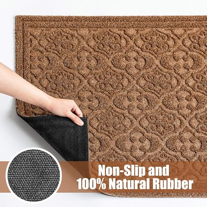 Outdoor Mats for Front Door 36 x 24 inch Large Floor Outside Entrance Welcome Exterior Entry Waterproof All-Season All-Weather Rug Mud Trapper Natural Rubber Heavy Duty Entryway Brown