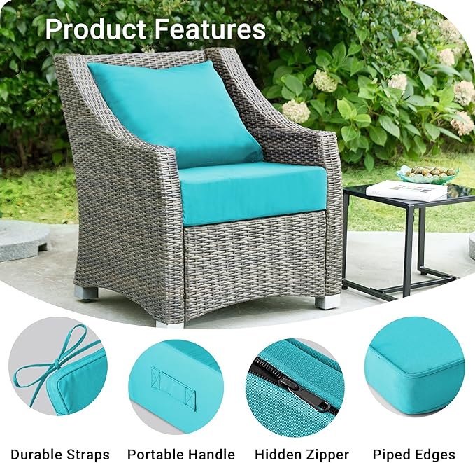 Outdoor Cushions for Patio Furniture,Outdoor Seat Cushion Set 24 x 24 x 4 Inch,Waterproof & Fade Resistant Outdoor Chair Cushions,Deep Patio Chair Cushion with Removable Cover,Teal