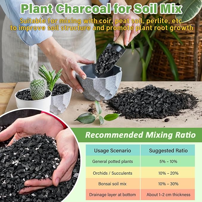 Legigo 2 QT Horticultural Charcoal- Natural Charcoal for Plants, Biochar Soil Amendment for Indoor Plants, Terrariums, Orchids Potting Mix and Gardening