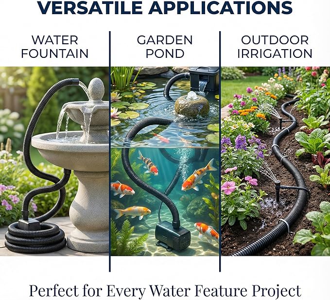 Corrugated Pond Tubing - Flexible, Kinkproof, Reinforced PVC Hose for Water Gardens, Pumps, Waterfalls & Aquaculture (20 Feet Black, 1-1/4 Inch)